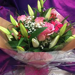 Oriental Lily and Pink Rose Bouquet