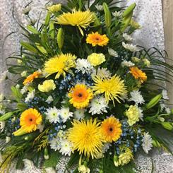Yellow white and blue Church Arrangements